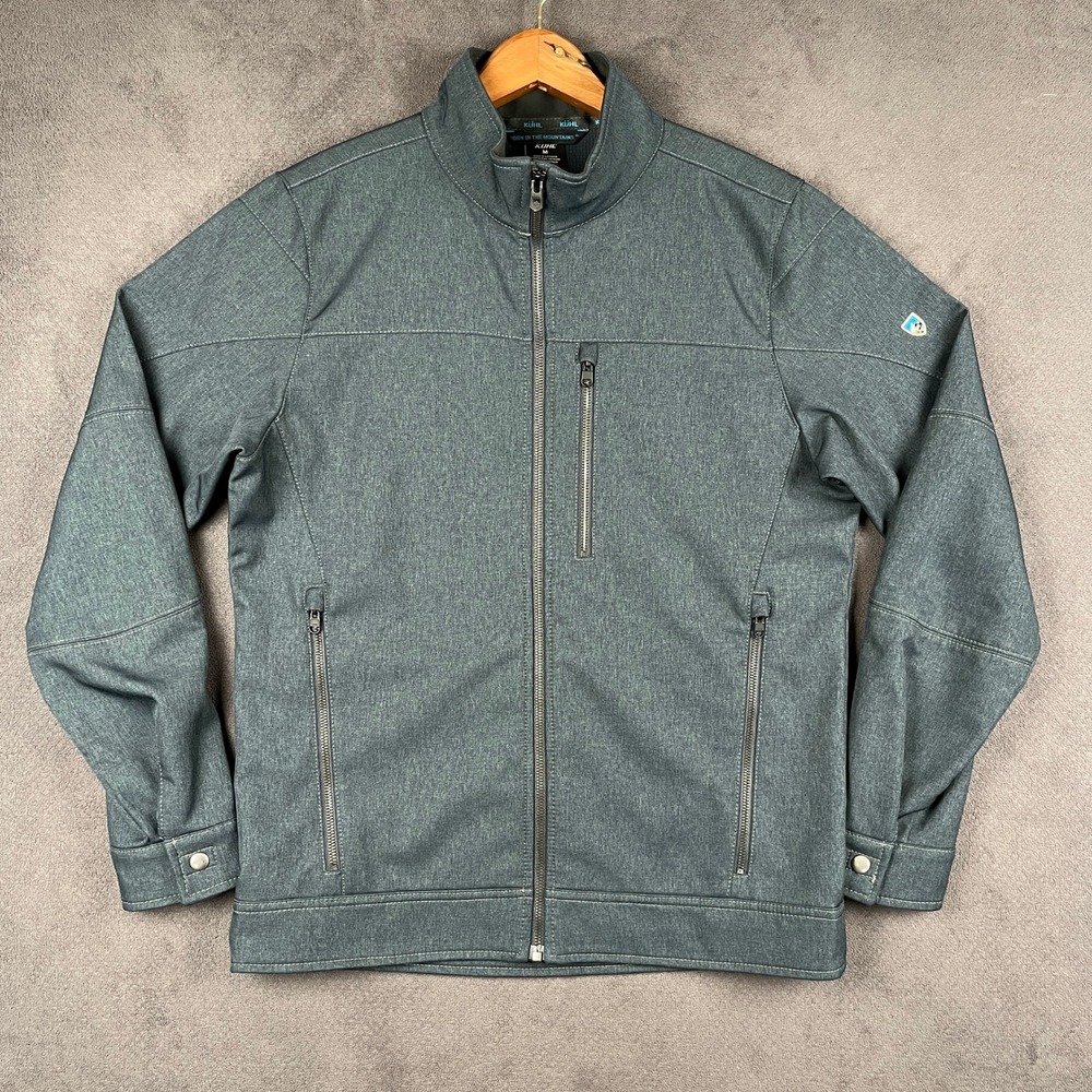 KUHL Impakt Jacket Mens Medium Blue Gray Full Zip Fleece Lined Softshell 1019